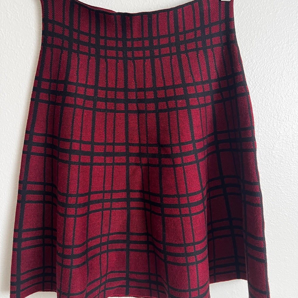 Max Studio Red and Black Plaid A-Line Skirt